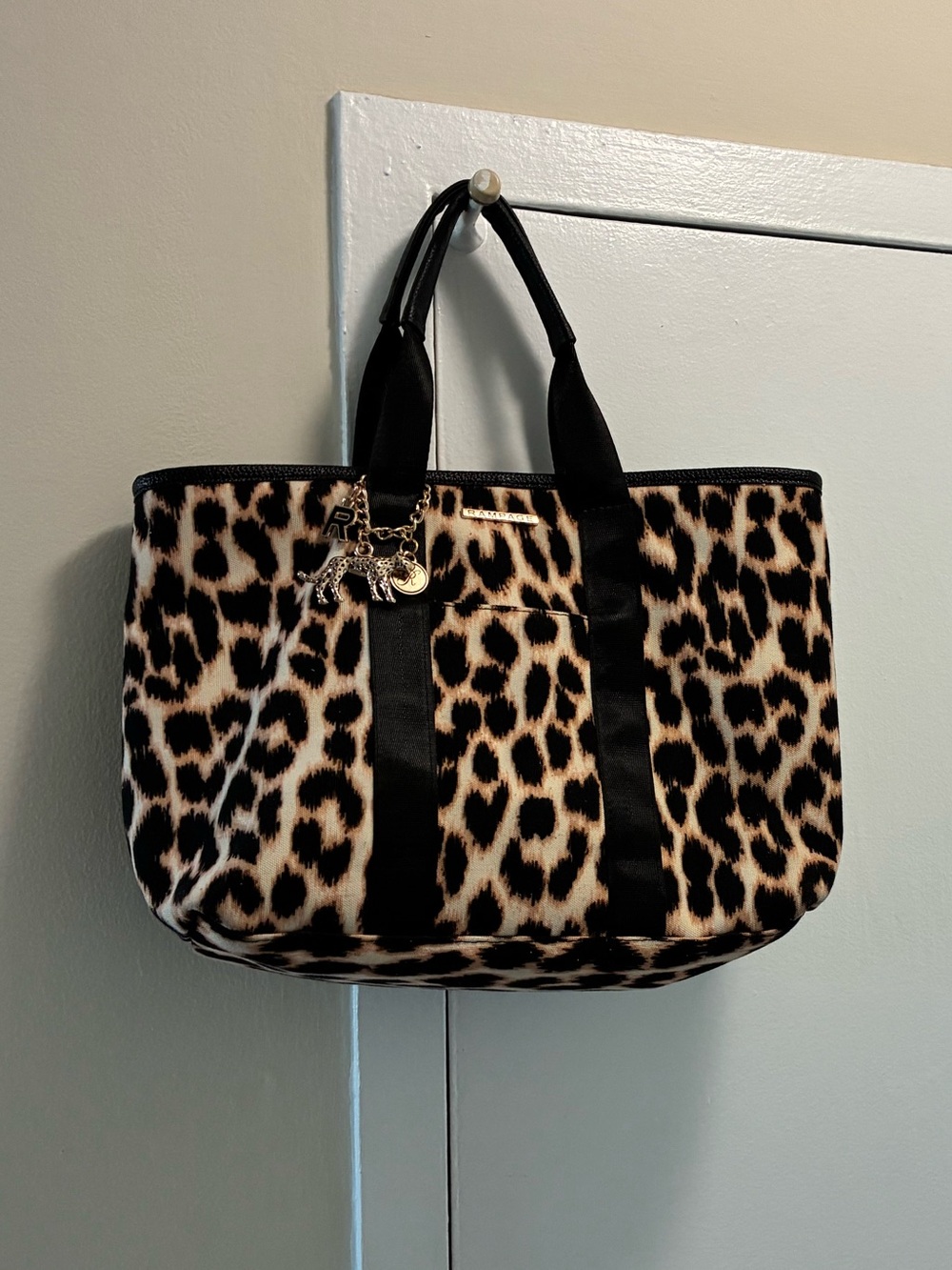 Leopard Print Tote Bag with Black Straps